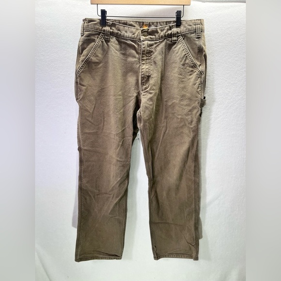Carhartt Relaxed Fit Carpenter Pants Mens 36/32 Brown Work Wear Comfy Heavy 1977 - Picture 1 of 8